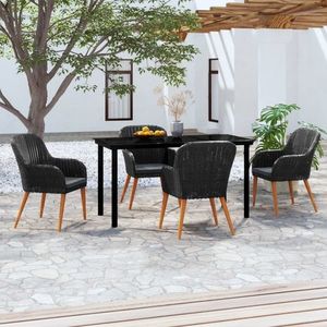 vidaXL Set masă pentru grădină, 5 piese, cu perne, negru imagine