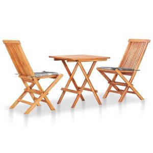vidaXL Set bistro cu perne gri carouri, 3 piese, lemn masiv de tec imagine