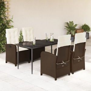 vidaXL Set mobilier de grădină, 5 piese, cu perne, maro, poliratan imagine