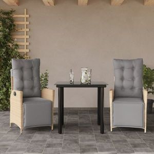 vidaXL Set de masă pentru grădină, 3 piese, cu perne, bej, poliratan imagine
