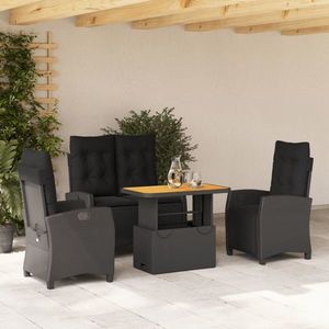 vidaXL Set mobilier de grădină cu perne, 4 piese, negru, poliratan imagine