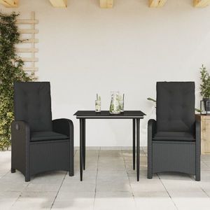 vidaXL Set mobilier de grădină cu perne, 3 piese, negru, poliratan imagine