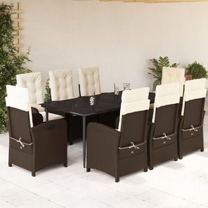 vidaXL Set mobilier de grădină cu perne, 9 piese, maro, poliratan imagine