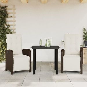 vidaXL Set bistro cu perne, 3 piese, maro, poliratan imagine