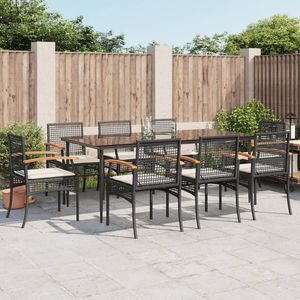 vidaXL Set mobilier de grădină cu perne, 9 piese, negru, poliratan imagine