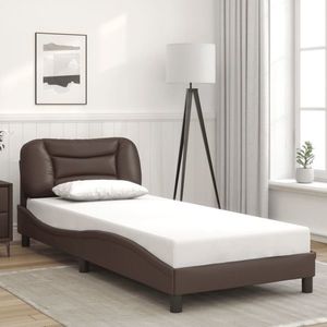 vidaXL Cadru de pat cu tăblie, maro, 80x200 cm, piele ecologică imagine