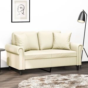 vidaXL Canapea cu 2 locuri cu pernuțe, crem, 120 cm, piele ecologică imagine