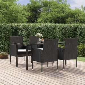 vidaXL Set mobilier de grădină cu perne, 5 piese, negru, poliratan imagine