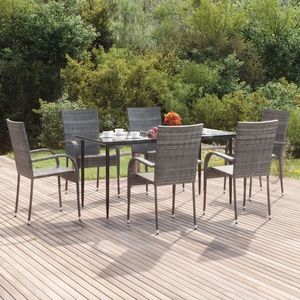 vidaXL Set mobilier de grădină, 7 piese, gri, poliratan imagine