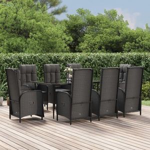 vidaXL Set mobilier de grădină cu perne, 9 piese, negru, poliratan imagine