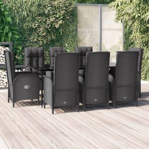 vidaXL Set mobilier de grădină cu perne, 9 piese, negru, poliratan imagine
