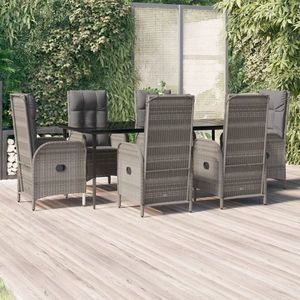 vidaXL Set mobilier de grădină cu perne, 7 piese, negru/gri, poliratan imagine