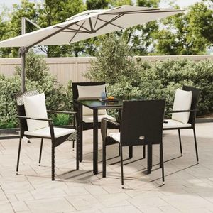 vidaXL Set mobilier de grădină cu perne, 5 piese, negru, poliratan imagine