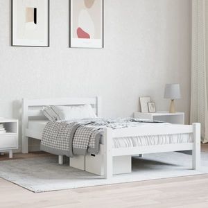 vidaXL Cadru de pat, alb, 90x200 cm, lemn de pin masiv imagine