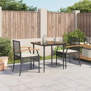 vidaXL Set mobilier de grădină cu perne, 3 piese, negru, poliratan imagine