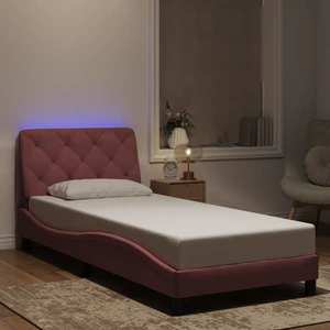 vidaXL Cadru de pat cu lumini LED, roz, 80x200 cm, catifea imagine