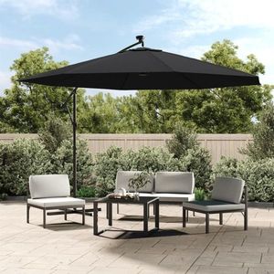 vidaXL Umbrelă în consolă de grădină cu LED-uri, negru, 350 cm imagine