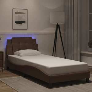 vidaXL Cadru de pat cu lumini LED, maro, 80x200 cm, piele ecologică imagine