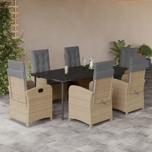 vidaXL Set mobilier pentru grădină, 7 piese, cu perne, bej, poliratan imagine