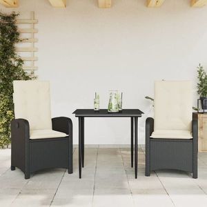 vidaXL Set mobilier de grădină cu perne, 3 piese, negru, poliratan imagine