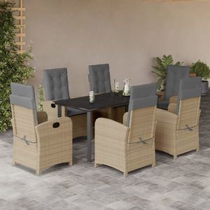 vidaXL Set mobilier pentru grădină, 7 piese, cu perne, bej, poliratan imagine