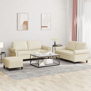 vidaXL Set de canapele cu perne, 3 piese, crem, piele ecologică imagine