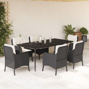 vidaXL Set mobilier de grădină cu perne, 7 piese, negru, poliratan imagine