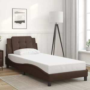 vidaXL Cadru de pat cu tăblie, maro, 80x200 cm, piele ecologică imagine