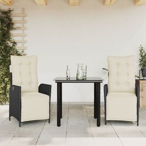 vidaXL Set mobilier de grădină cu perne, 3 piese, negru, poliratan imagine