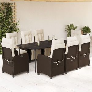 vidaXL Set mobilier de grădină cu perne, 9 piese, maro, poliratan imagine