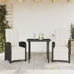 vidaXL Set bistro cu perne, 3 piese, negru, poliratan imagine