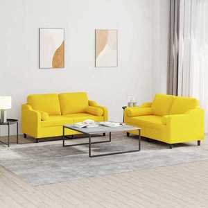 vidaXL Set de canapele cu perne, 2 piese, galben deschis, textil imagine