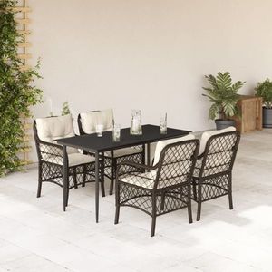 vidaXL Set mobilier de grădină, 5 piese, cu perne, maro, poliratan imagine