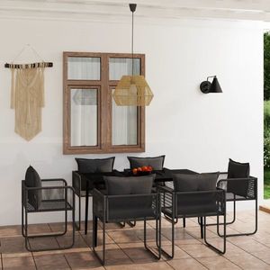 vidaXL Set de servit masa pentru grădină, 7 piese, negru imagine