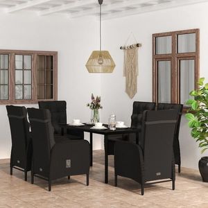 vidaXL Set de masă pentru grădină, 7 piese, cu perne, negru imagine