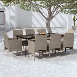 vidaXL Set mobilier de grădină, cu perne, 9 piese, bej și negru imagine