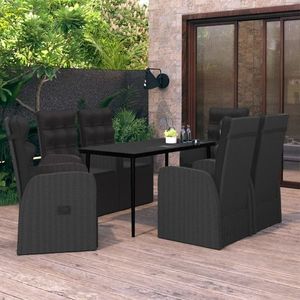 vidaXL Set de masă pentru grădină, 7 piese, cu perne, negru imagine