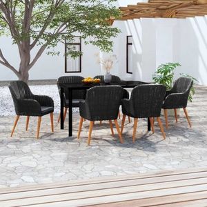 vidaXL Set de masă pentru grădină, 7 piese, cu perne, negru imagine