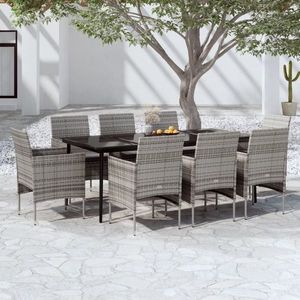 vidaXL Set mobilier de grădină cu perne, 9 piese, gri și negru imagine