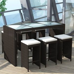 vidaXL Set mobilier bar de grădină cu perne, 7 piese, maro, poliratan imagine