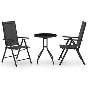 vidaXL Set mobilier bistro, 3 piese, negru, aluminiu și textilenă imagine