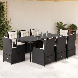 vidaXL Set mobilier de grădină cu perne, 9 piese, negru, poliratan imagine