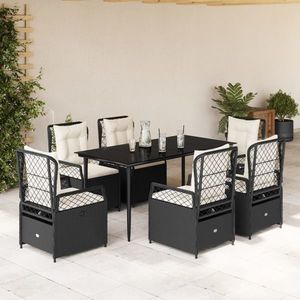 vidaXL Set mobilier de grădină cu perne, 7 piese, negru, poliratan imagine
