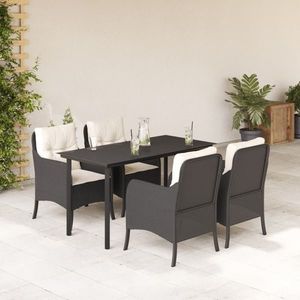 vidaXL Set mobilier de grădină cu perne, 5 piese, negru, poliratan imagine