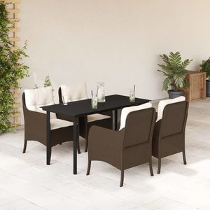vidaXL Set mobilier de grădină, 5 piese, cu perne, maro, poliratan imagine