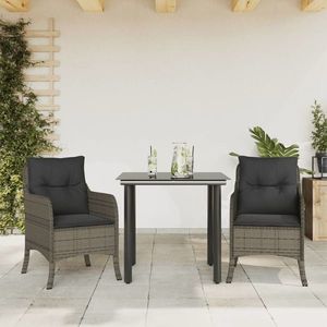 vidaXL Set mobilier de grădină cu perne, 3 piese, gri, poliratan imagine