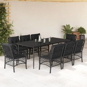 vidaXL Set mobilier de grădină cu perne, 9 piese, negru, poliratan imagine