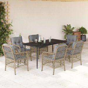 vidaXL Set mobilier pentru grădină, 7 piese, cu perne, bej, poliratan imagine