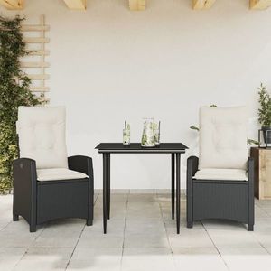 vidaXL Set mobilier de grădină cu perne, 3 piese, negru, poliratan imagine