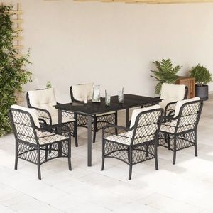 vidaXL Set mobilier de grădină cu perne, 7 piese, negru, poliratan imagine